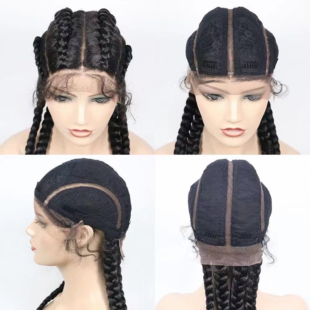 Wholesale 30 Inch Long 4 Braids Cheap Braided Wig Braiding Synthetic 13*4 Lace Front Wigs For Black White Women