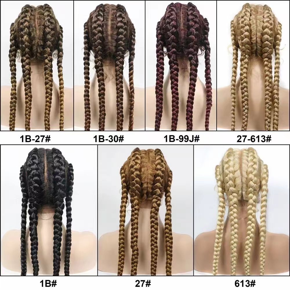 Wholesale 30 Inch Long 4 Braids Cheap Braided Wig Braiding Synthetic 13*4 Lace Front Wigs For Black White Women