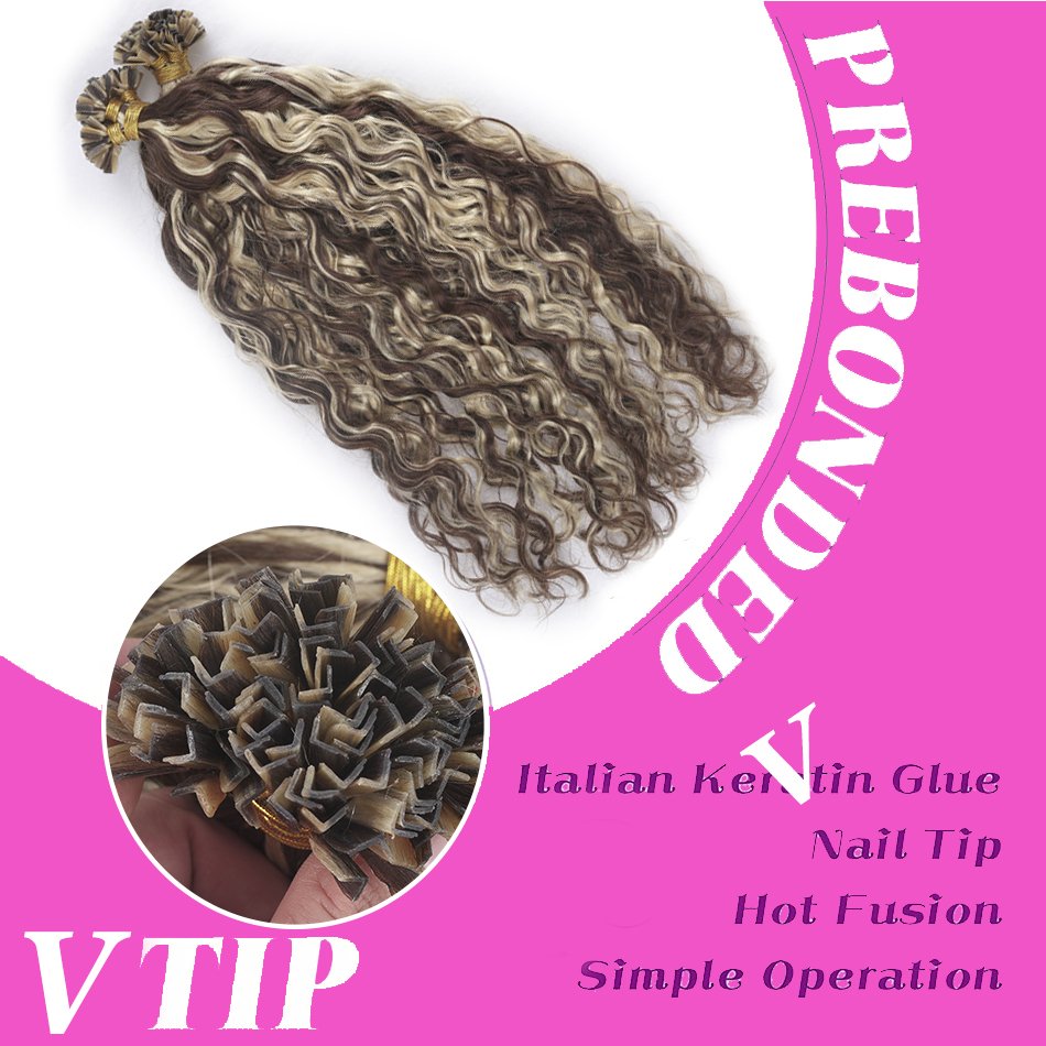 Piano Color European V Tip Hair Natural Wave Factory Raw V Tip Keratin Human Hair Extensions