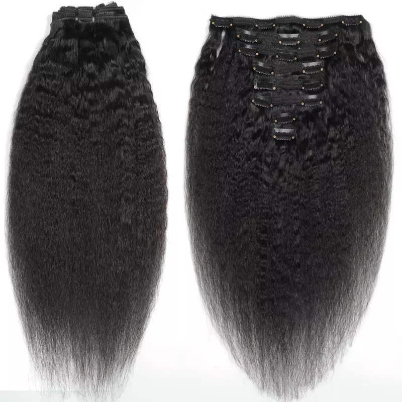 Fashion 2023 New Design 100% real virgin Russian natural human hair kinky straight black color seamless Clip In Hair Extension