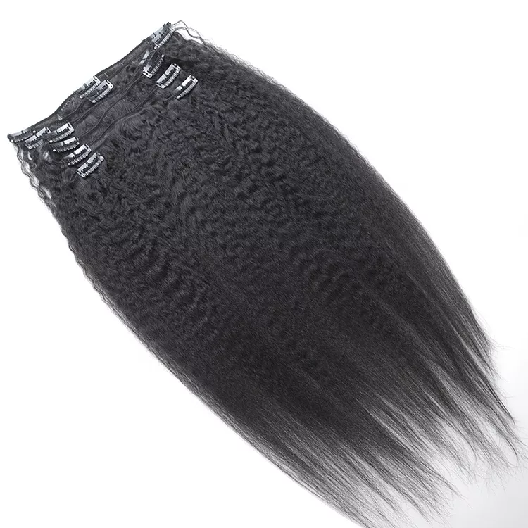 Fashion 2023 New Design 100% real virgin Russian natural human hair kinky straight black color seamless Clip In Hair Extension