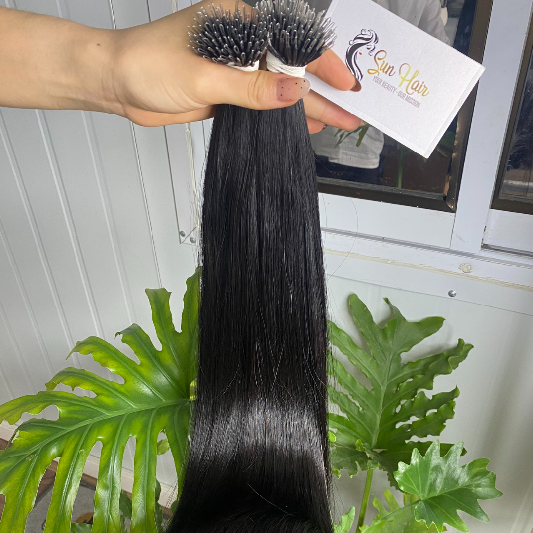 Wholesale 100% Aligned Nano Tip Keratin Natural Black Hot Fashionable Wave Raw Unprocessed Cutilcle 100% Human Hair Extensions
