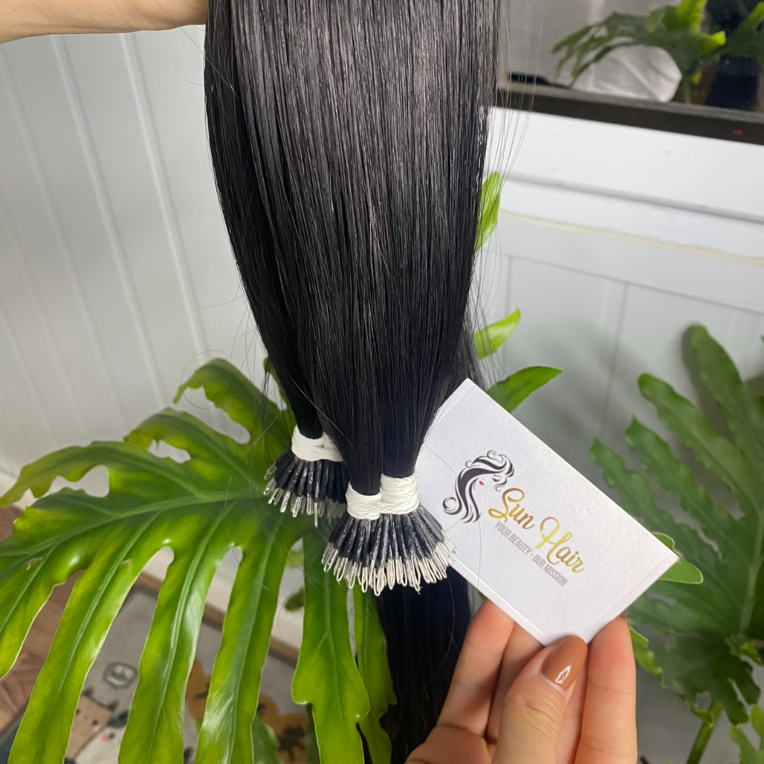 Wholesale 100% Aligned Nano Tip Keratin Natural Black Hot Fashionable Wave Raw Unprocessed Cutilcle 100% Human Hair Extensions