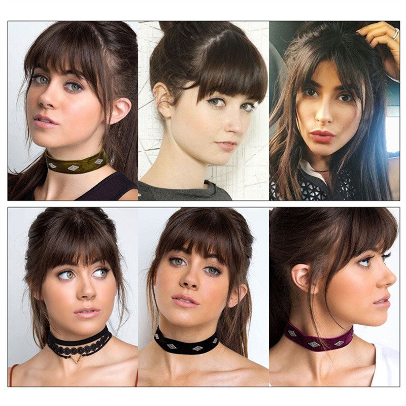 Stock Natural Black Brown China clip in Fringe bangs With Temples 100% Human Hair Extensions Air Bang