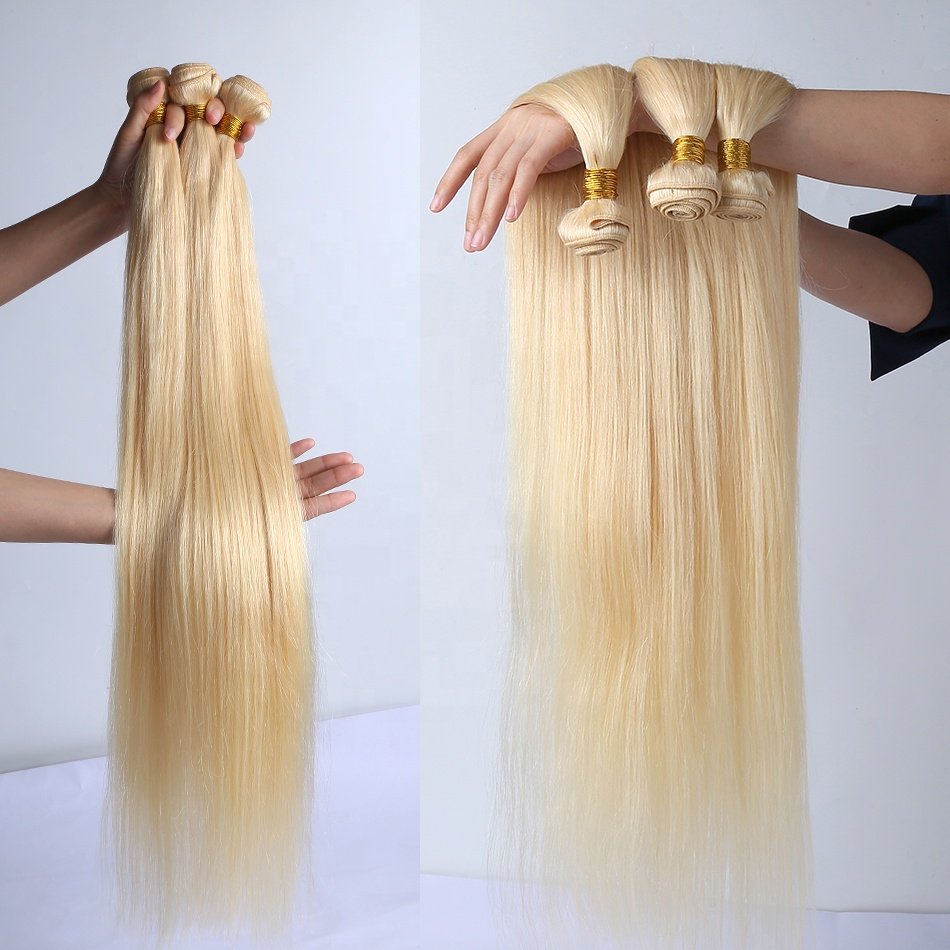 Foxen High Quality 613 Virgin Hair Bundles with Lace Closure Blonde Human Hair Extensions Double Drawn Burmese Raw Hair Bundles