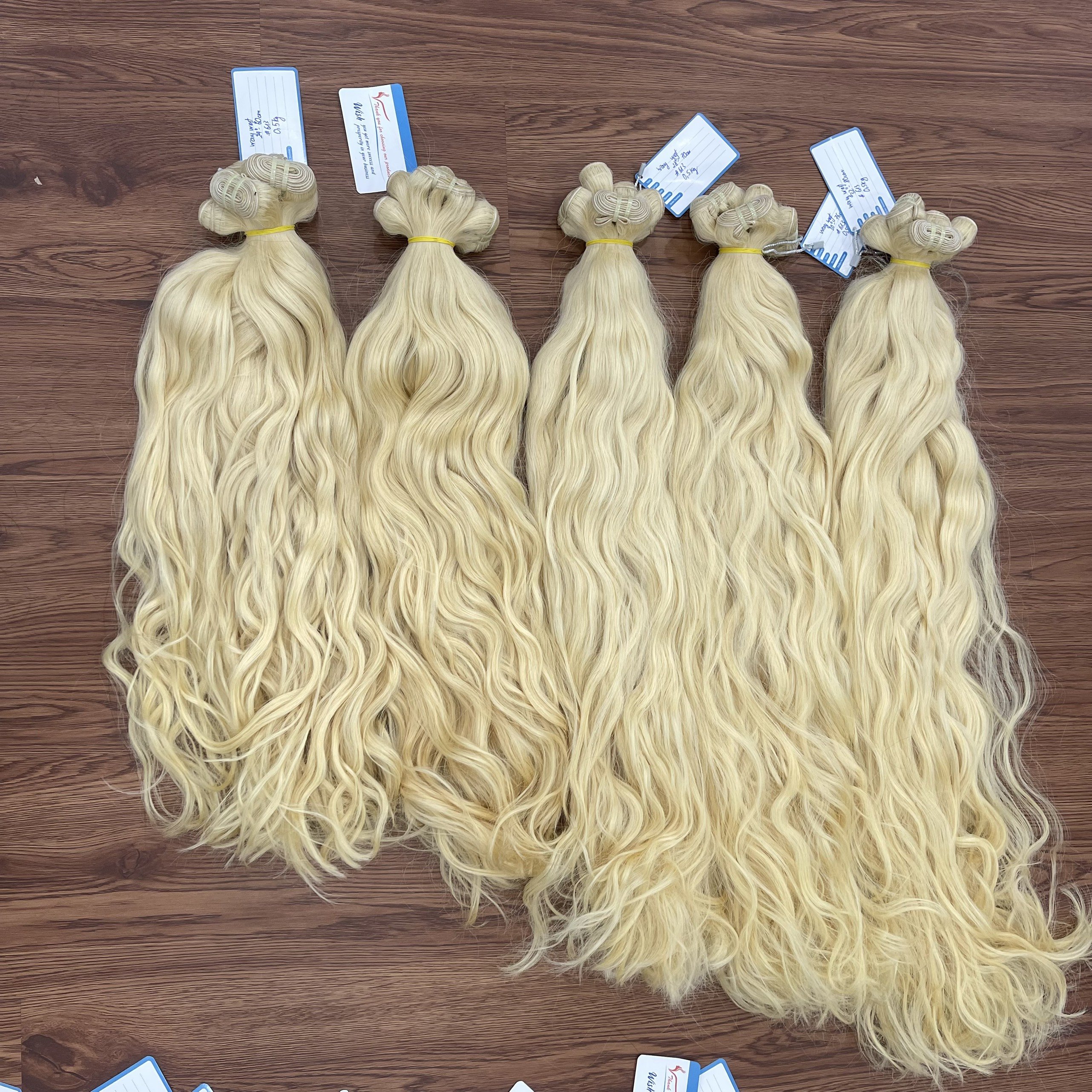 Blonde #613 color natural wavy 100% Virgin Remy Human Hair Extensions Luxury Style from Thanh An hair