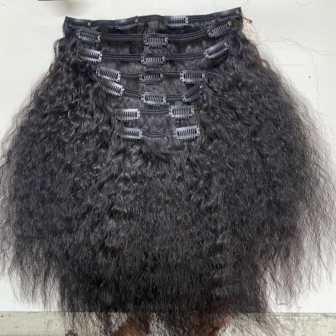 Top quality Clip in hair extension kinky curly Burmese curly clip ins hair extensions Vietnam human hair