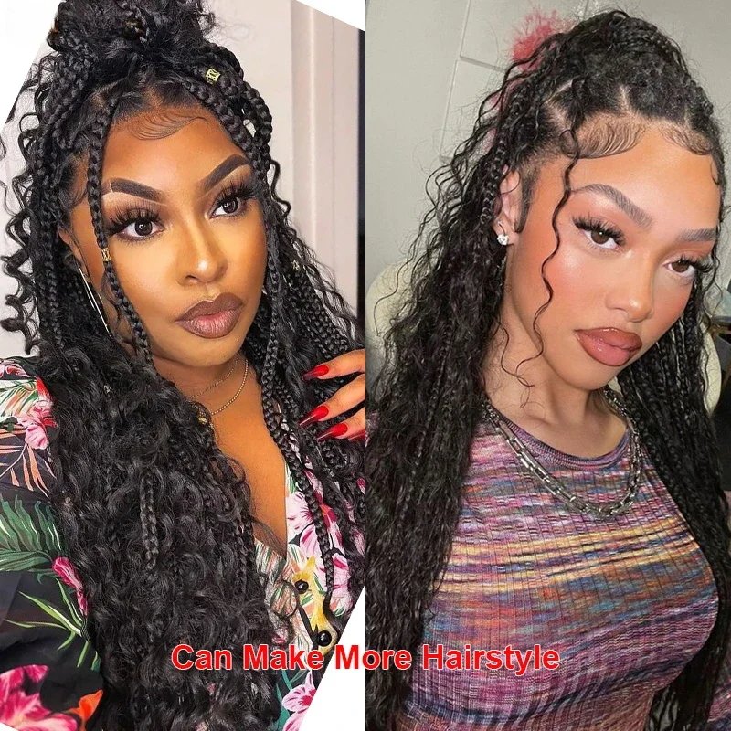 Hot Selling Knotless Braided Handmade Full Lace Frontal High Quality Synthetic African New Elegant 36" Boho Box Braided Wig.