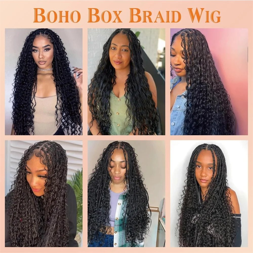 Hot Selling Knotless Braided Handmade Full Lace Frontal High Quality Synthetic African New Elegant 36" Boho Box Braided Wig.
