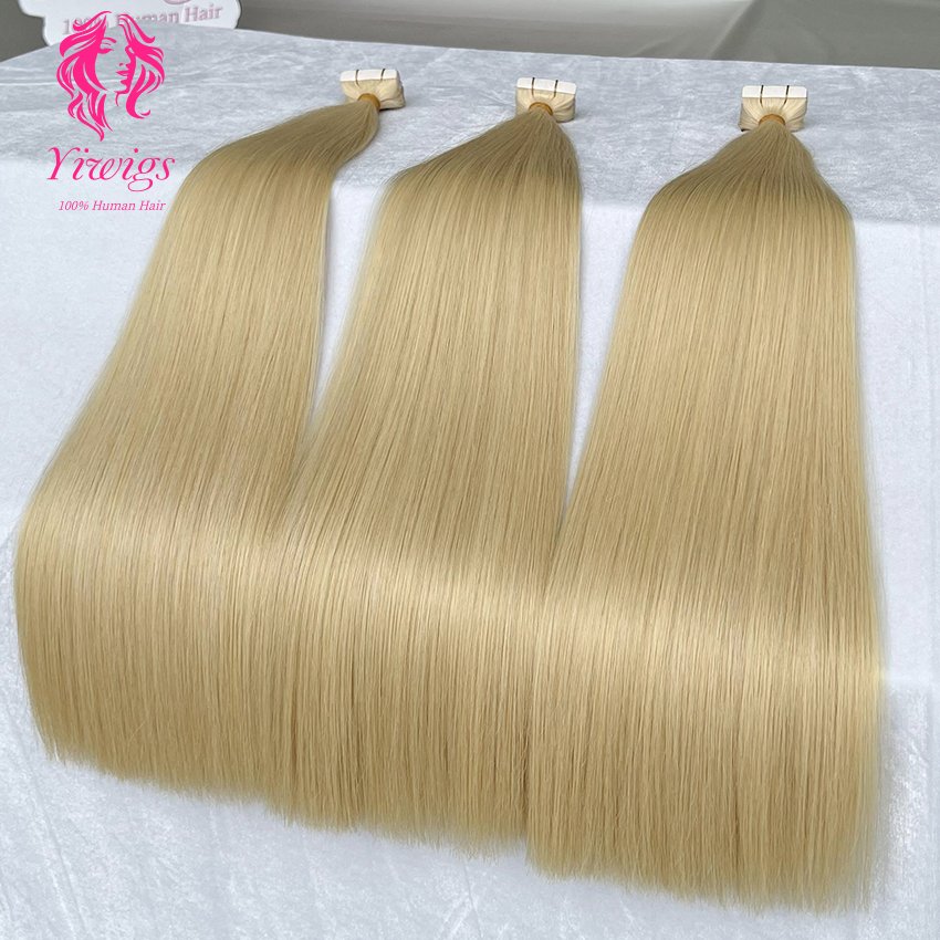 613 Double Drawn Invisible Remy Skin Weft Seamless Remy Russian Extensions Blonde Tape In Human Hair Extension