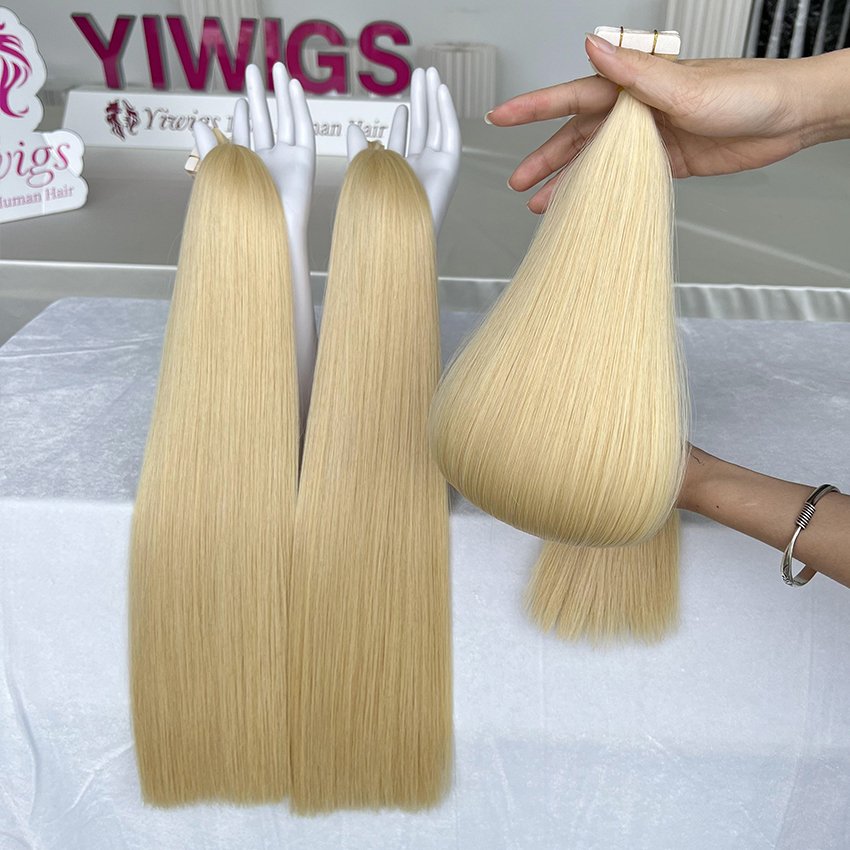613 Double Drawn Invisible Remy Skin Weft Seamless Remy Russian Extensions Blonde Tape In Human Hair Extension