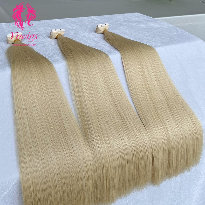 613 Double Drawn Invisible Remy Skin Weft Seamless Remy Russian Extensions Blonde Tape In Human Hair Extension