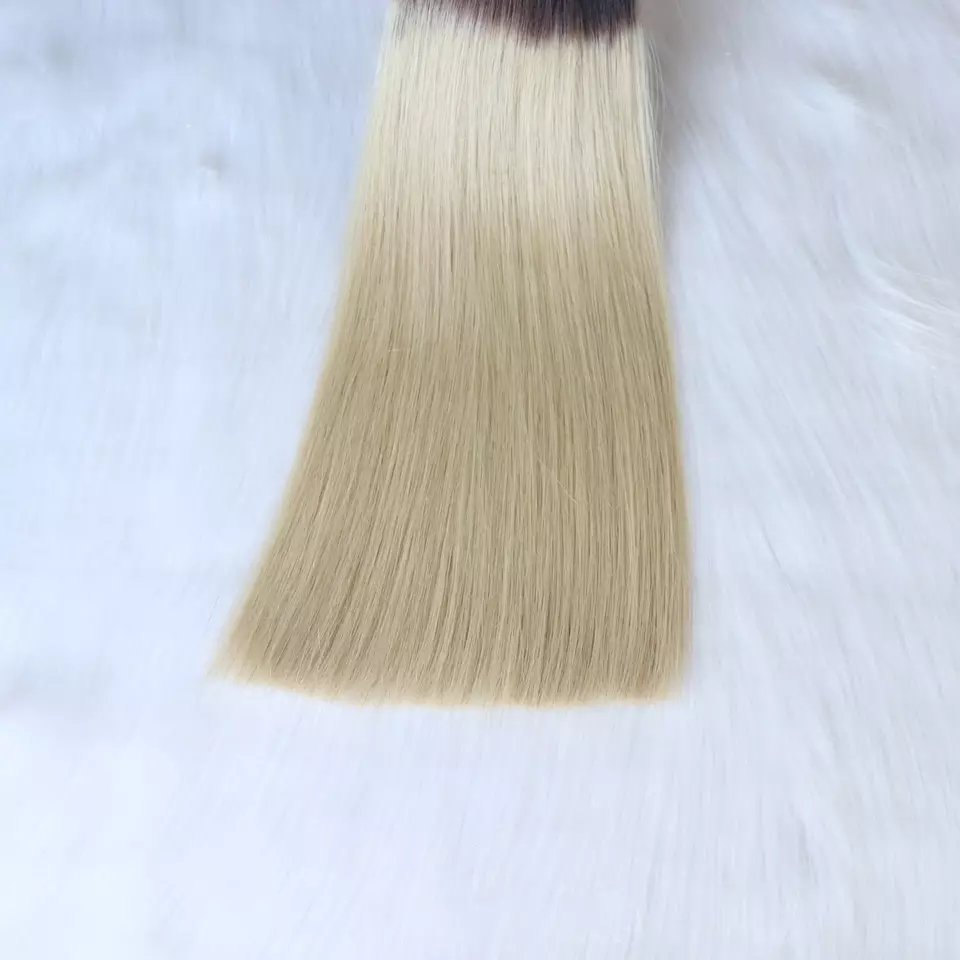 European 12A Virgin Remy Hair Extensions Super Double Drawn Blonde Ombre Human Hair Weave Machine Double Weft