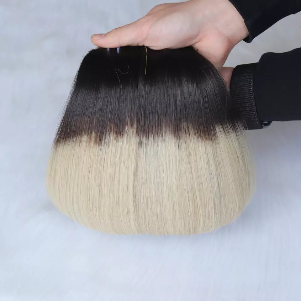 European 12A Virgin Remy Hair Extensions Super Double Drawn Blonde Ombre Human Hair Weave Machine Double Weft
