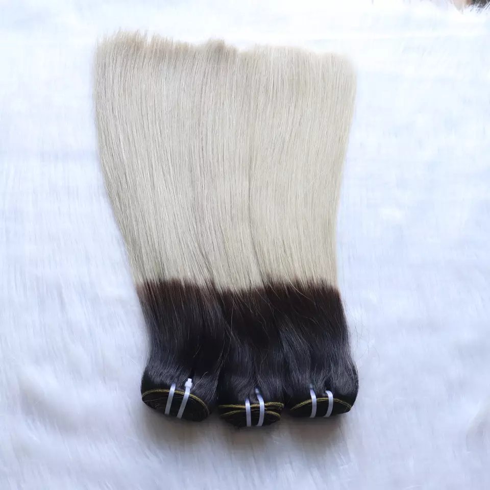 European 12A Virgin Remy Hair Extensions Super Double Drawn Blonde Ombre Human Hair Weave Machine Double Weft