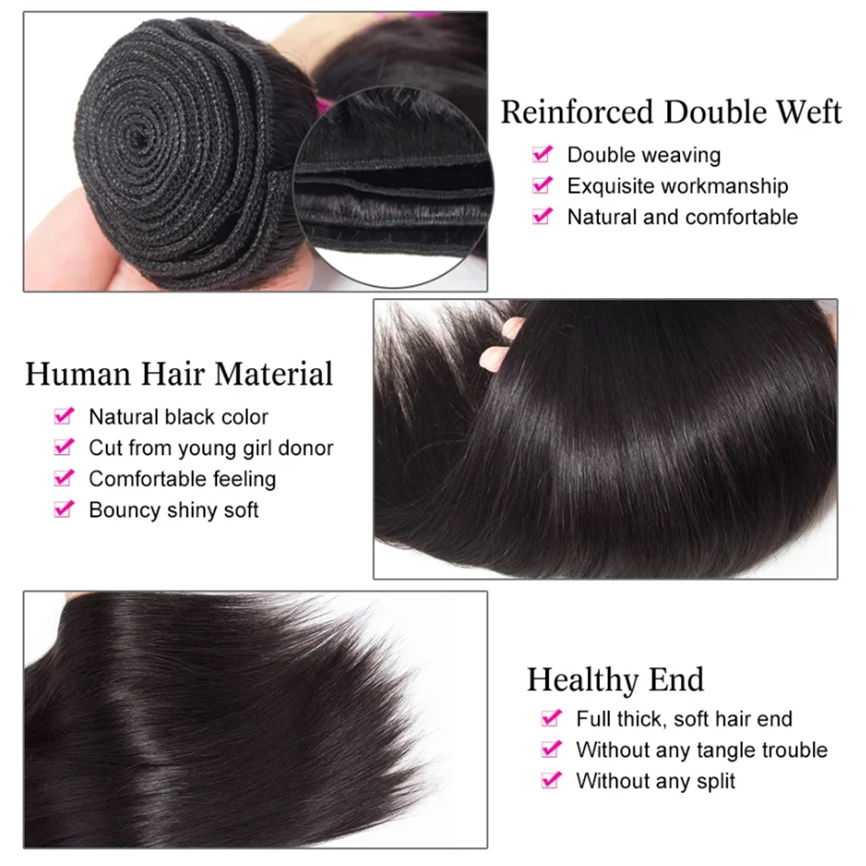 Brazilian 30 40 Inch Raw Virgin Unprocessed 100% Human Hair Extensions Straight Bundles Double Weft Bulk Braiding Hair