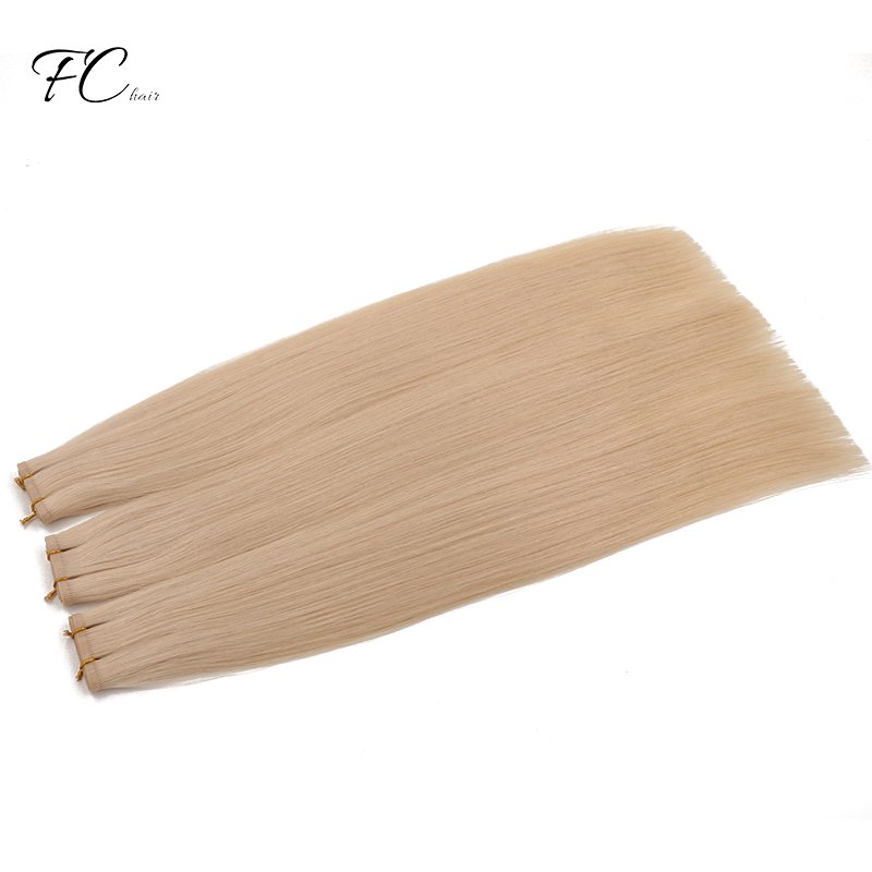 Thick End Double Drawn High Grade Long Life Span Most Popular Hot Sale White Blonde Color Skin PU Flat Weft Human Hair Extension