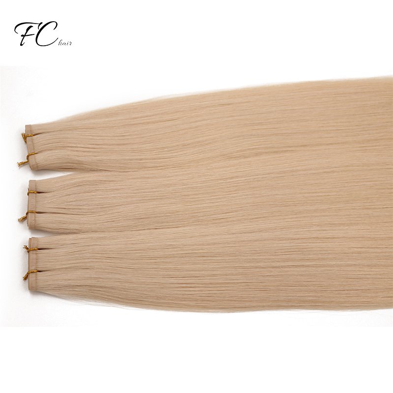 Thick End Double Drawn High Grade Long Life Span Most Popular Hot Sale White Blonde Color Skin PU Flat Weft Human Hair Extension