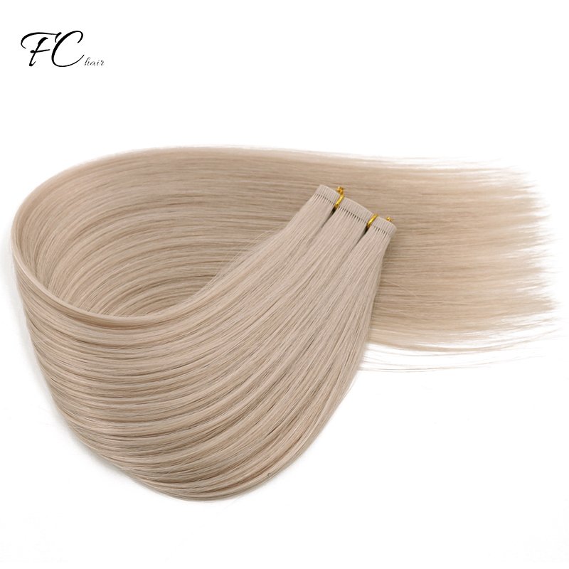 Thick End Double Drawn High Grade Long Life Span Most Popular Hot Sale White Blonde Color Skin PU Flat Weft Human Hair Extension