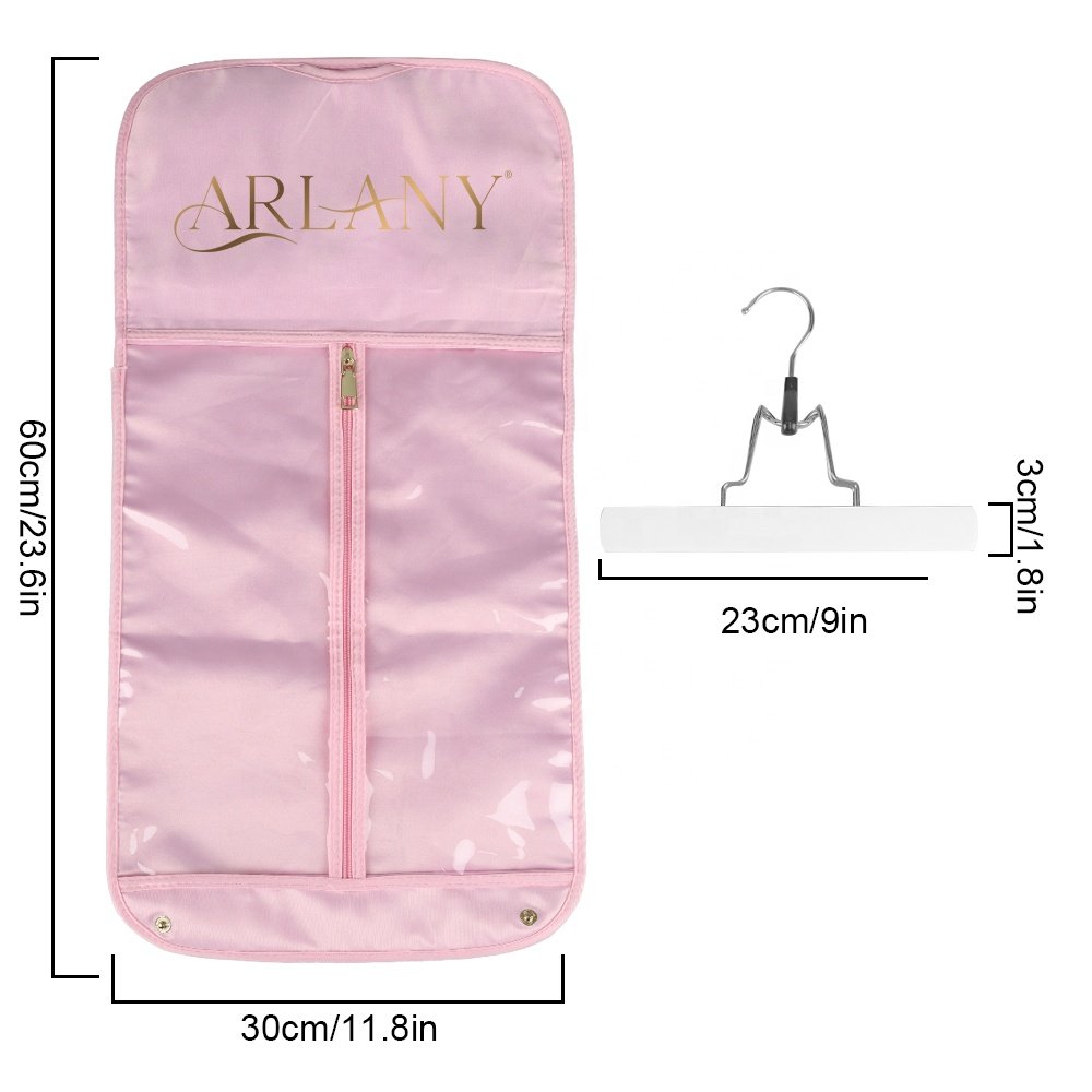 Portable Hair Extensions Carrier Non-woven Dust-proof Storage Case with Wooden Hair Hanger for Human Hair Extensions