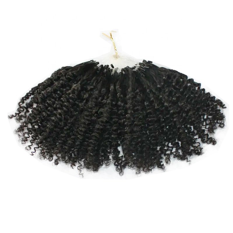 Customized Micro Ring Loop Hair Kinky Curly Human Hair Extensions 100% Cabelo Humano Nano Ring OEM Supplier