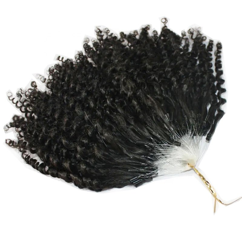 Customized Micro Ring Loop Hair Kinky Curly Human Hair Extensions 100% Cabelo Humano Nano Ring OEM Supplier