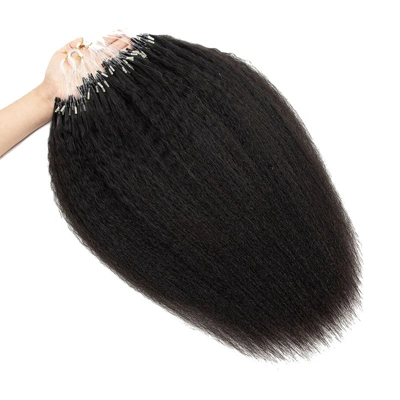 Customized Micro Ring Loop Hair Kinky Curly Human Hair Extensions 100% Cabelo Humano Nano Ring OEM Supplier