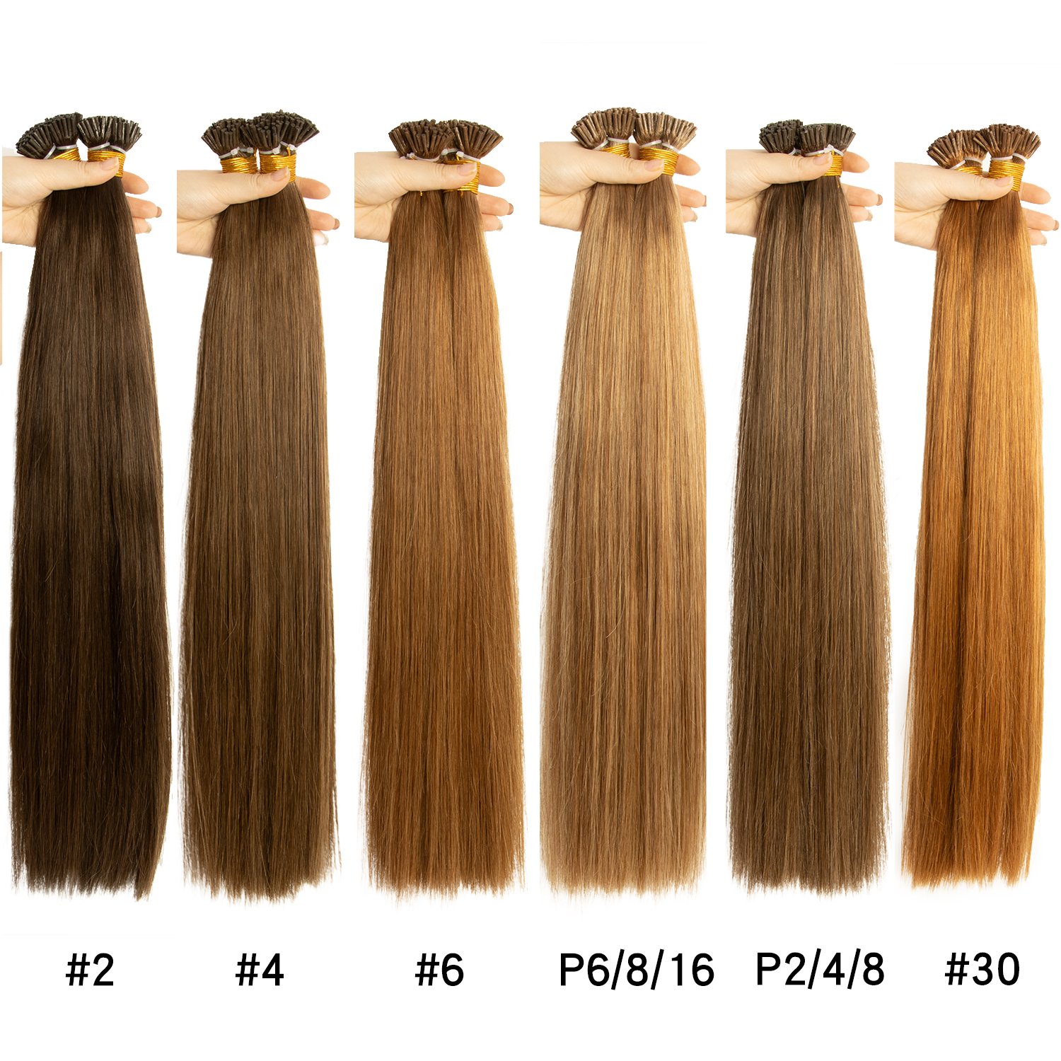 Human hair extension light color straight brown micro link i tip hair extensions