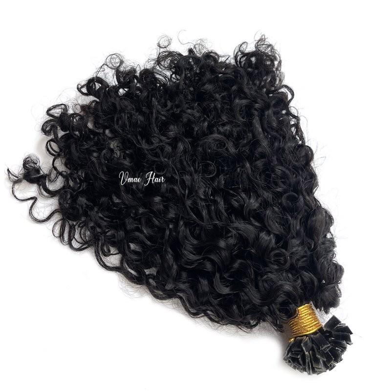 VMAE Flat K tip Wholesale Kinky curly Afro Coily Deep Curly Full Cuticle Aligned Virgin Raw I K Flat Tip Human Hair Extensions