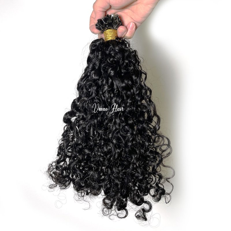 VMAE Flat K tip Wholesale Kinky curly Afro Coily Deep Curly Full Cuticle Aligned Virgin Raw I K Flat Tip Human Hair Extensions