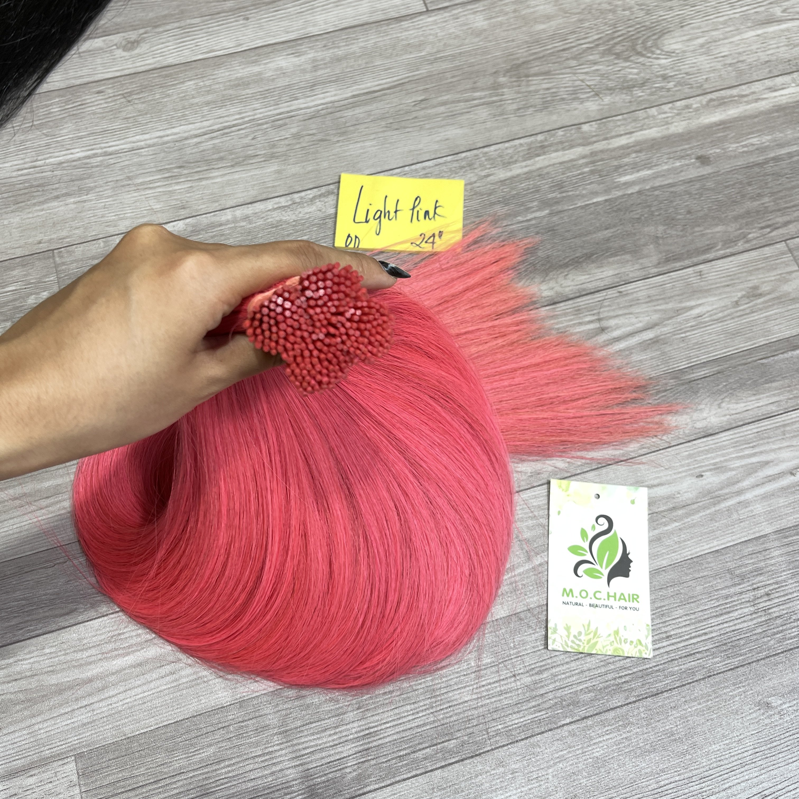 Hot Quality 100% Natural Raw Virgin Human Hair High Wholesale Light Pink 24'' I Tip Human Hair Extensions And Wigs