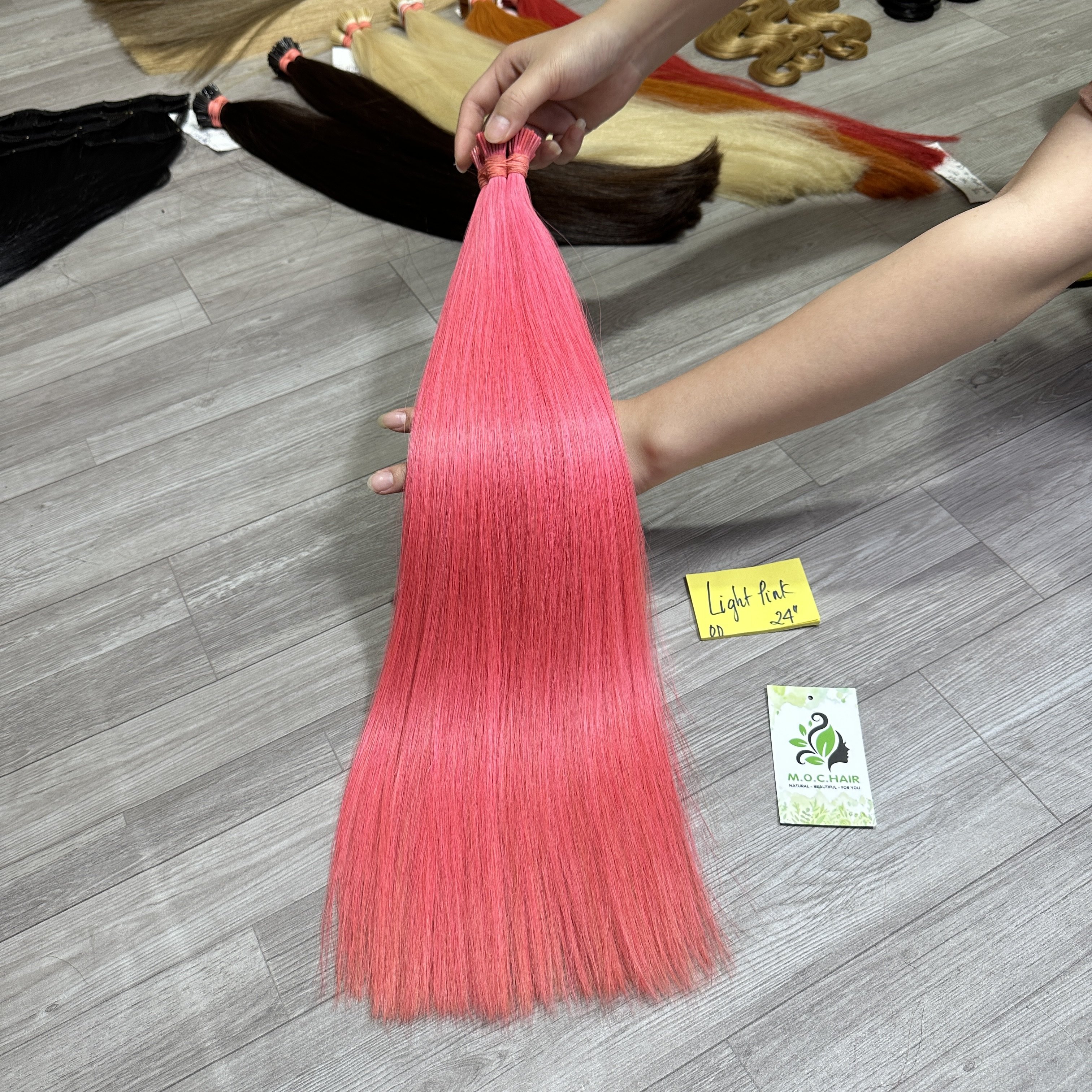 Hot Quality 100% Natural Raw Virgin Human Hair High Wholesale Light Pink 24'' I Tip Human Hair Extensions And Wigs
