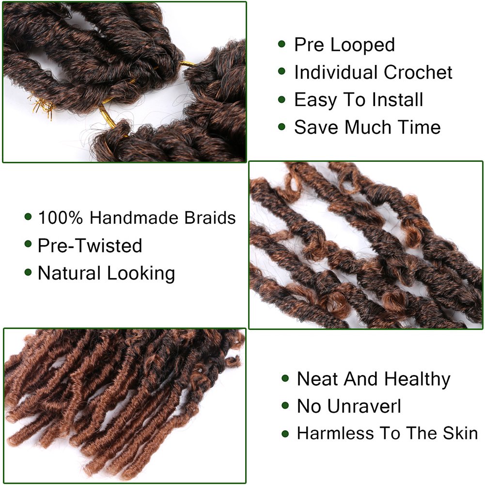 Wholesale 14 inch Crochet Soft Faux Locs Handmade 4 Colors Synthetic Butterfly Crochet Locs Hair
