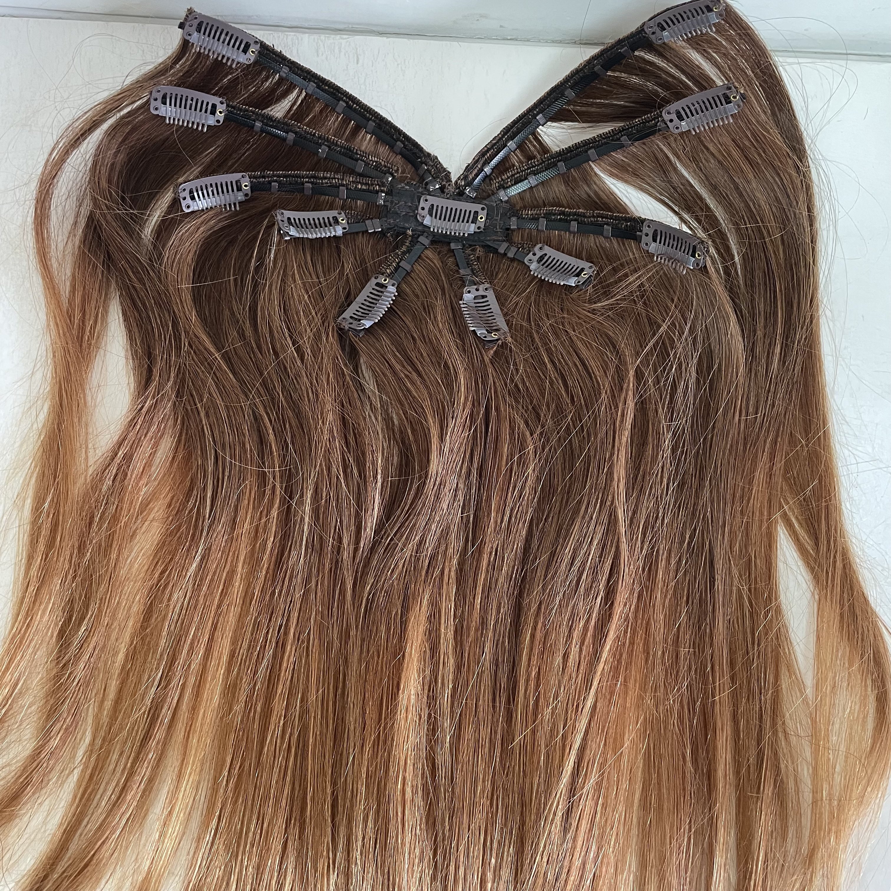 New style Octopus clip ins ombre color 4#/30# 6d human hair extensions machine human hair