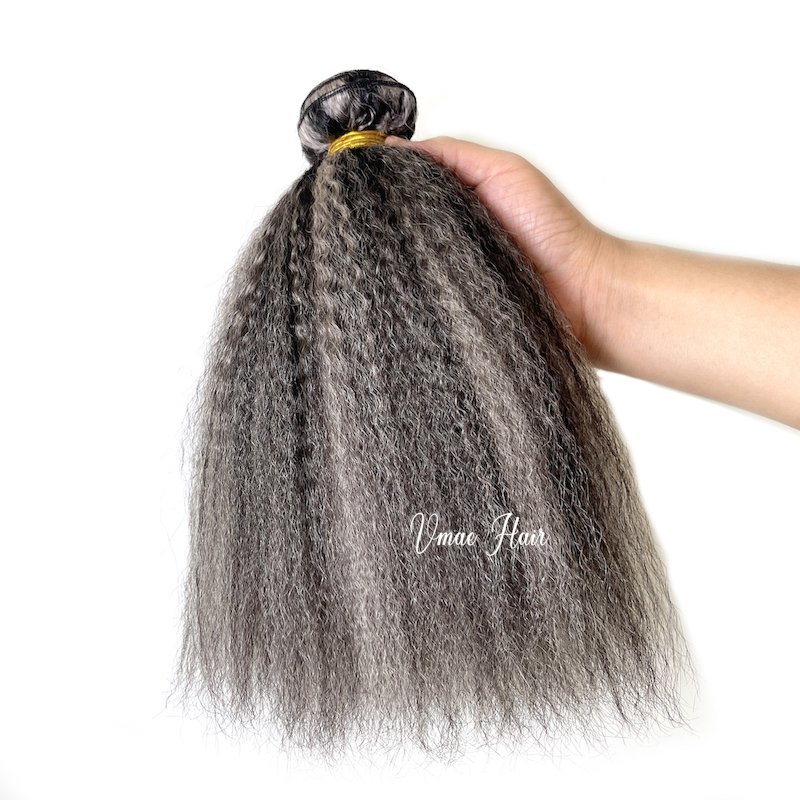 VMAE Raw Human Hair Bundles Double Drawn Virgin Remy Cuticle Aligned Salt Grey Kinky Straight Weft Human Hair Extensions