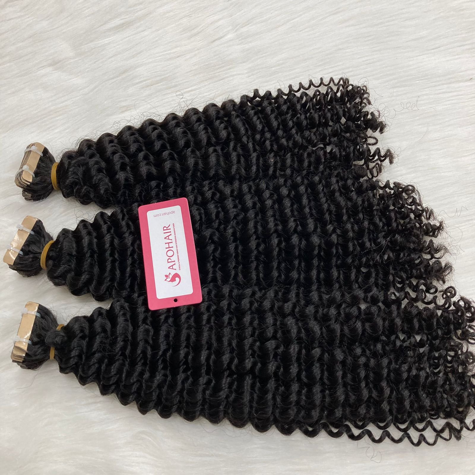 Raw Virgin Double Draw Black Color Normal Tape Human Hair Extensions Deep Curly Normal Tape In Extensions Human Hair