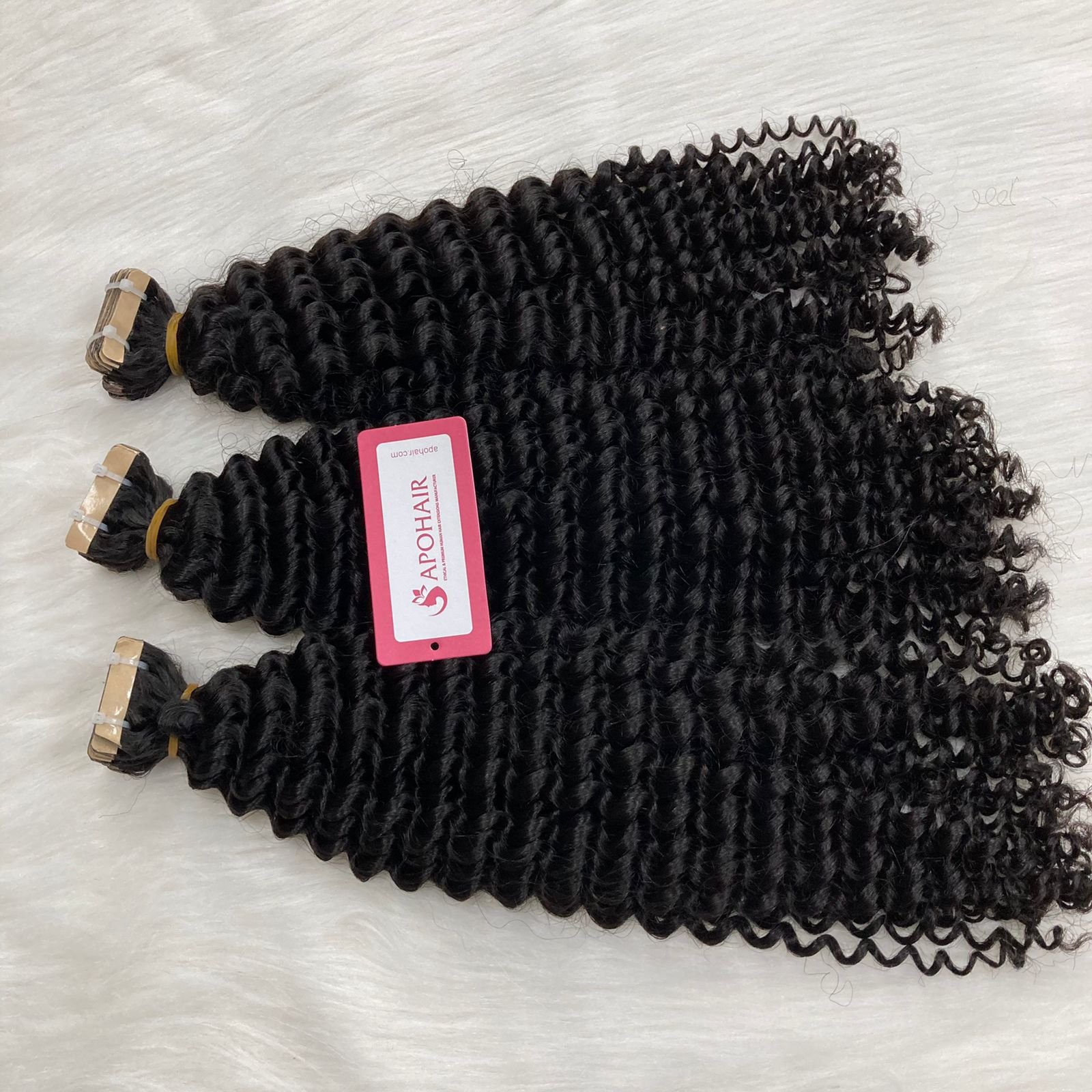 Raw Virgin Double Draw Black Color Normal Tape Human Hair Extensions Deep Curly Normal Tape In Extensions Human Hair