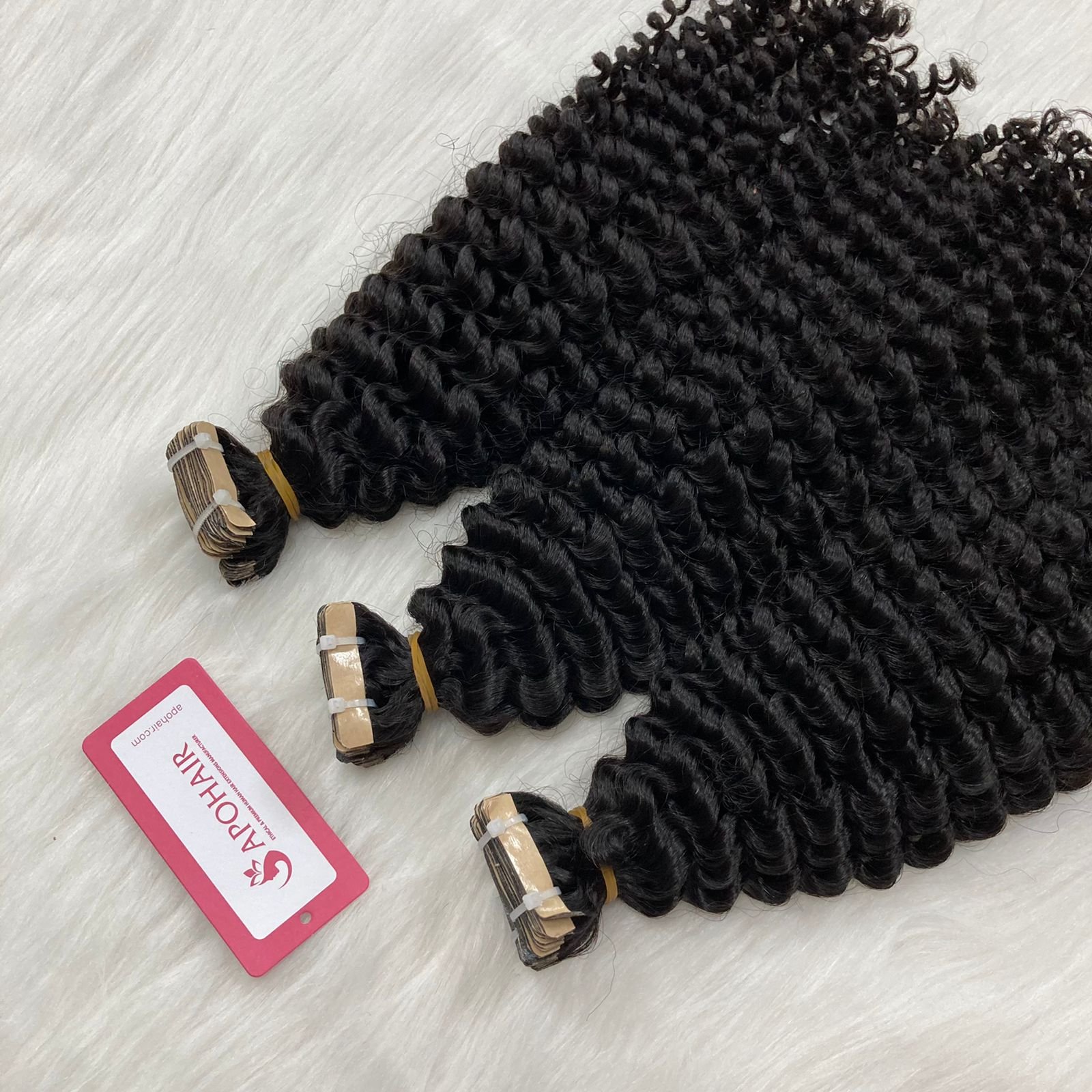 Raw Virgin Double Draw Black Color Normal Tape Human Hair Extensions Deep Curly Normal Tape In Extensions Human Hair