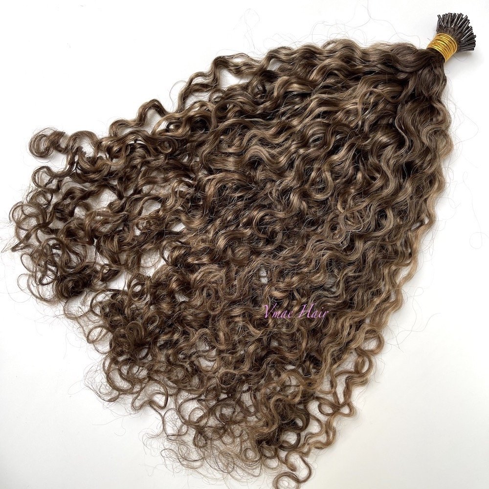 VMAE Wholesale Deep Curly Cuticle Aligned Virgin Raw Russian Ombre Piano Highlight Color Blond I K Tip Human Hair Extensions