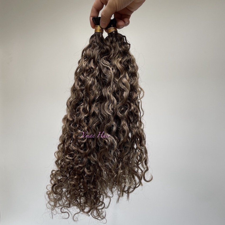 VMAE Wholesale Deep Curly Cuticle Aligned Virgin Raw Russian Ombre Piano Highlight Color Blond I K Tip Human Hair Extensions