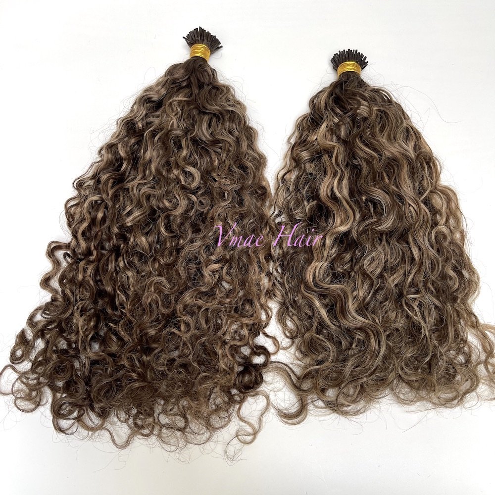 VMAE Wholesale Deep Curly Cuticle Aligned Virgin Raw Russian Ombre Piano Highlight Color Blond I K Tip Human Hair Extensions