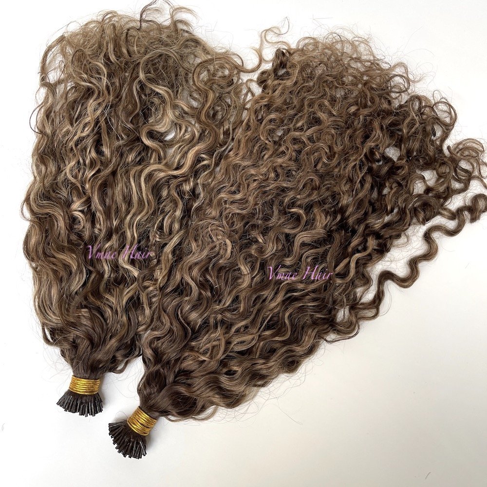 VMAE Wholesale Deep Curly Cuticle Aligned Virgin Raw Russian Ombre Piano Highlight Color Blond I K Tip Human Hair Extensions