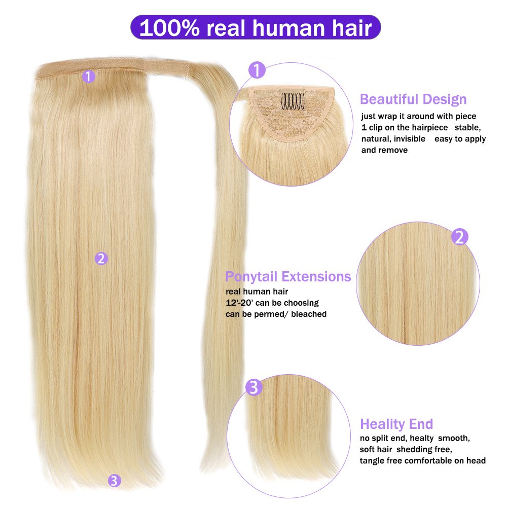 Hot Selling Blonde pony tail 10-16-20-28 inch ponytail hair extensions human hair cuticle aligned hair extensions vendor