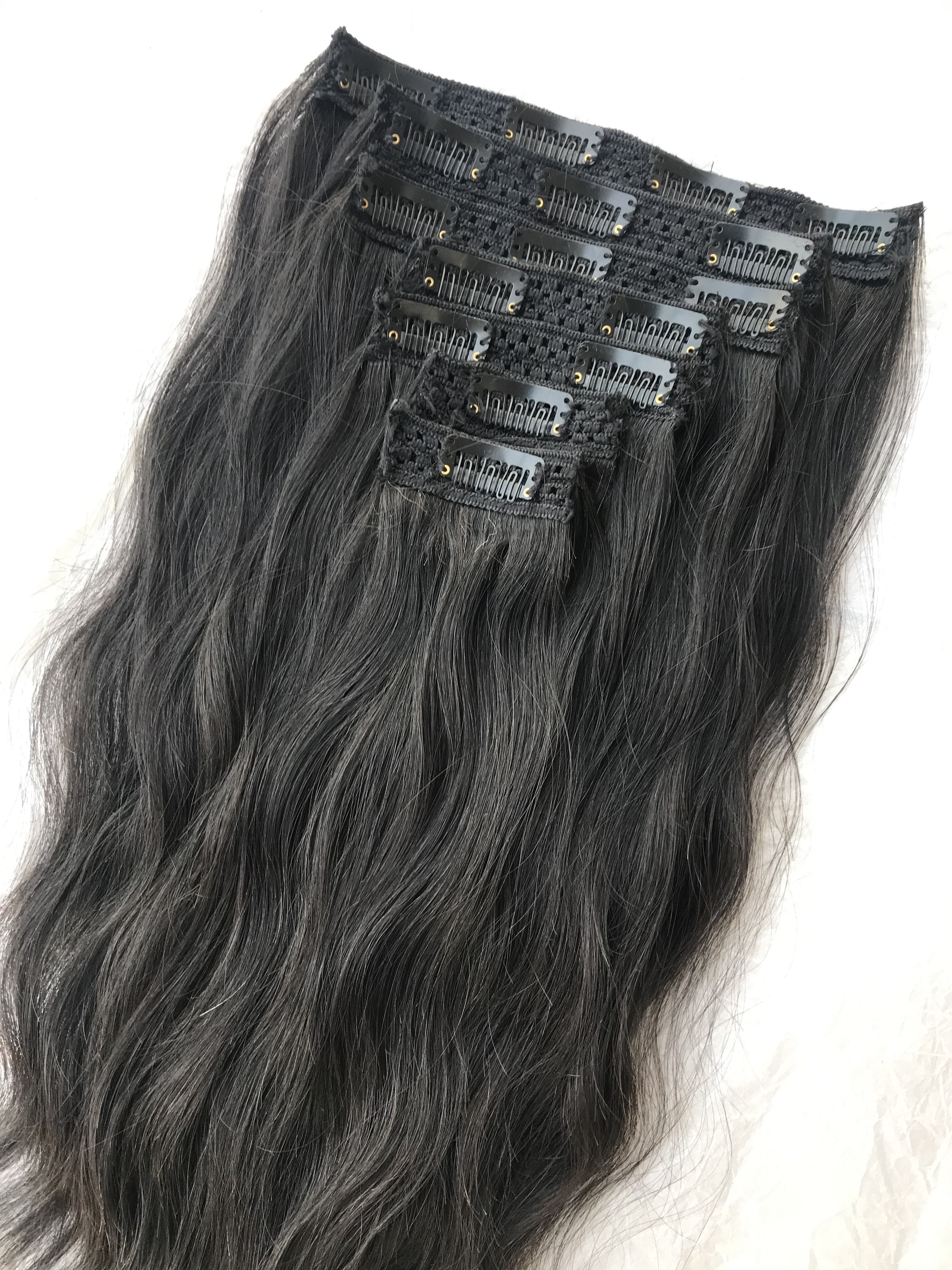 Export Raw Indian Temple Virgin 20"Wavy 7 Set Clip In Human Hair Extension Single Drawn Black for Women Indian Supplier's vendor