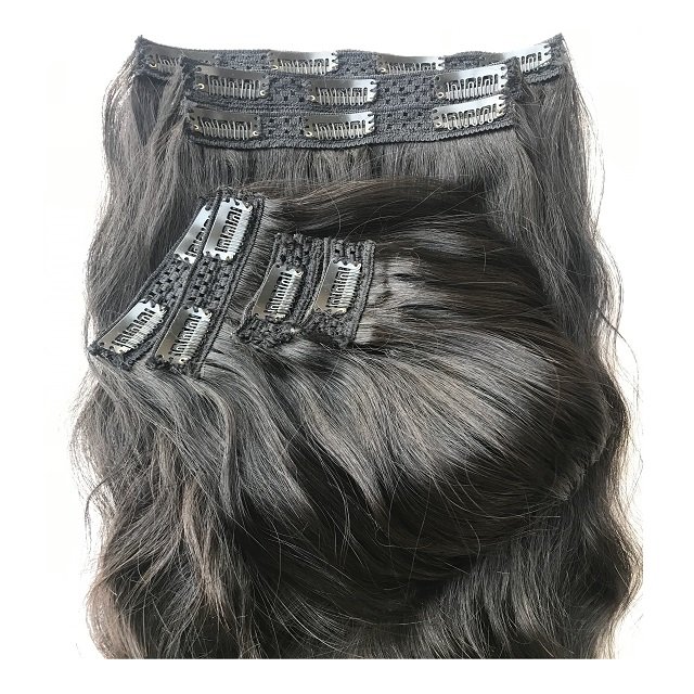 Export Raw Indian Temple Virgin 20"Wavy 7 Set Clip In Human Hair Extension Single Drawn Black for Women Indian Supplier's vendor
