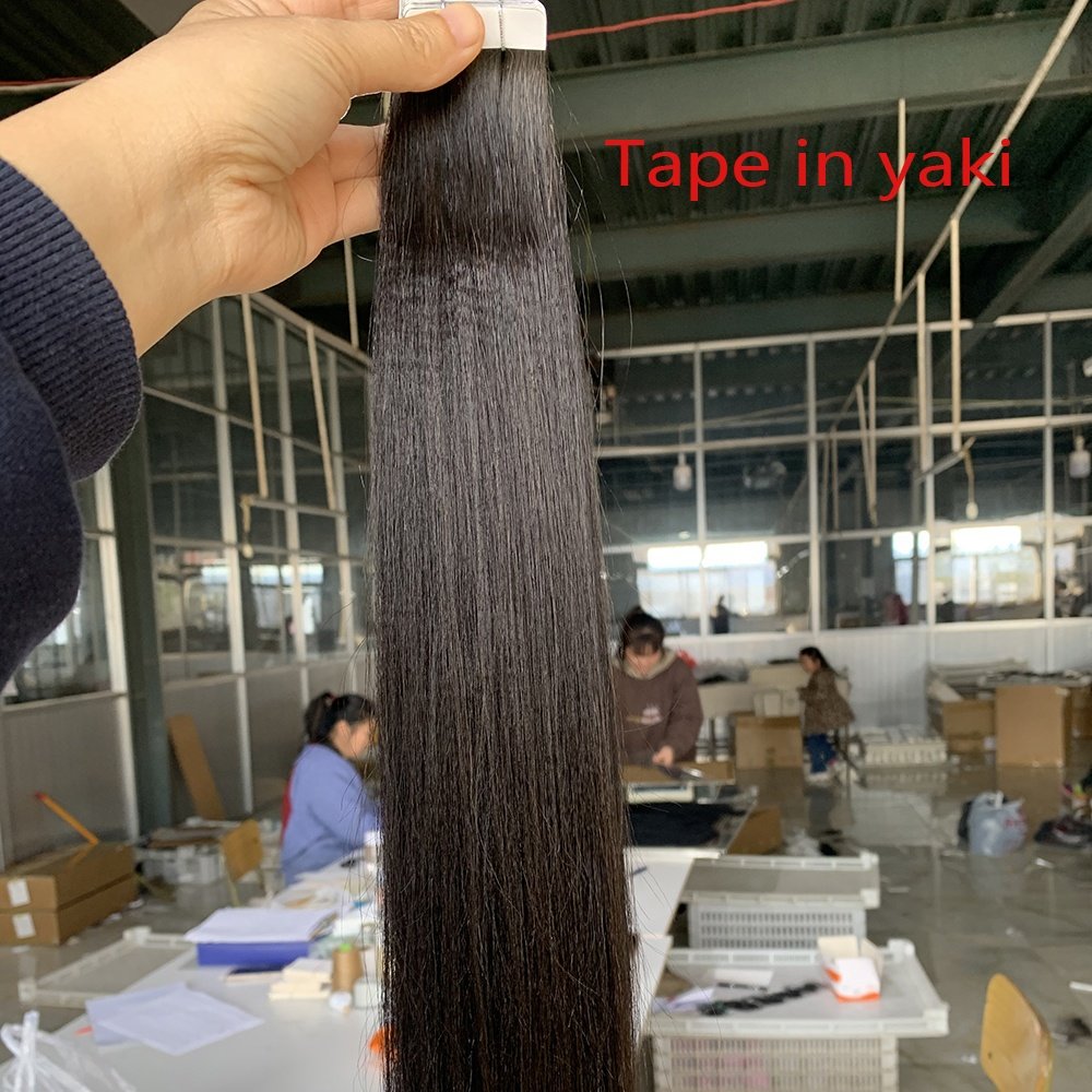 Yaki Straight Tape In Human Hair Extensions Wholesale Brazilian Tape In Double Drawn Yaki Hair Extensions