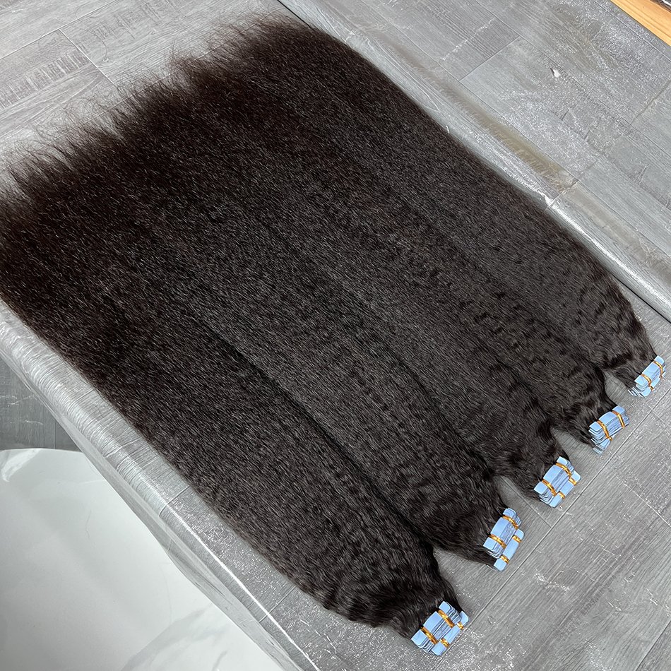 Wholesale 40pcs/100gram Kinky Straight Tape Ins 100% Real Virgin Raw Indian Human Hair Tape In Human Hair Extensions