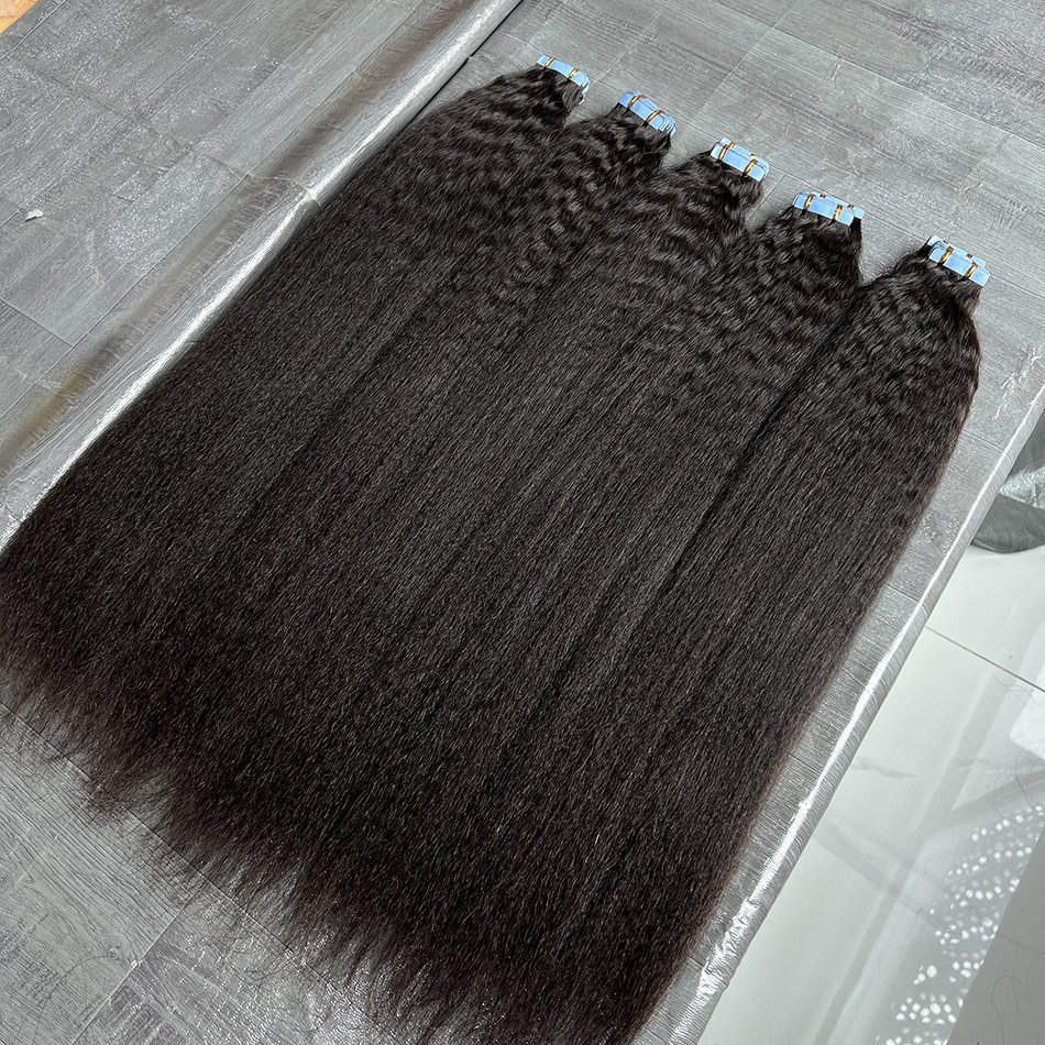 Wholesale 40pcs/100gram Kinky Straight Tape Ins 100% Real Virgin Raw Indian Human Hair Tape In Human Hair Extensions