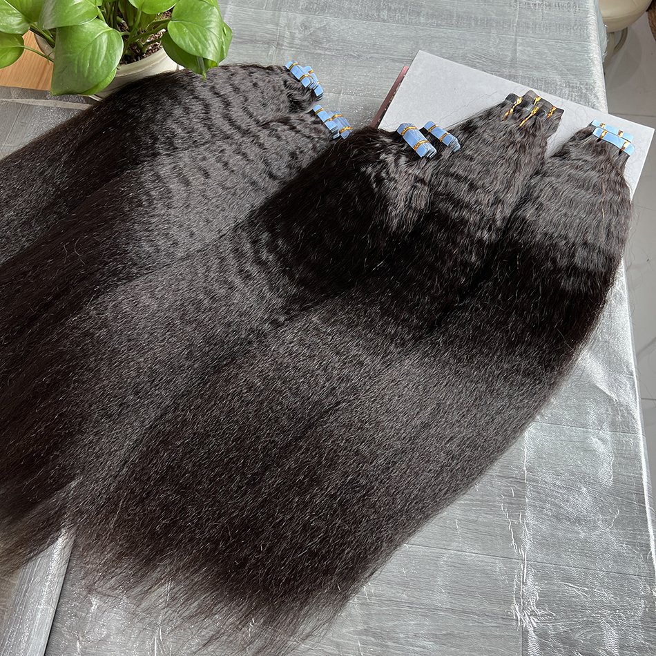 Wholesale 40pcs/100gram Kinky Straight Tape Ins 100% Real Virgin Raw Indian Human Hair Tape In Human Hair Extensions