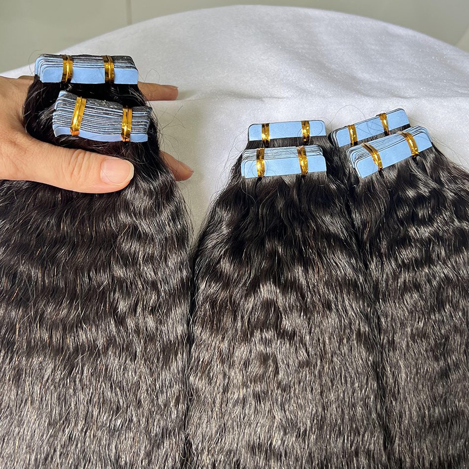 Wholesale 40pcs/100gram Kinky Straight Tape Ins 100% Real Virgin Raw Indian Human Hair Tape In Human Hair Extensions
